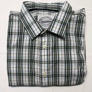 Consensus Men’s Green & White Plaid Casual Button-Down Shirt
